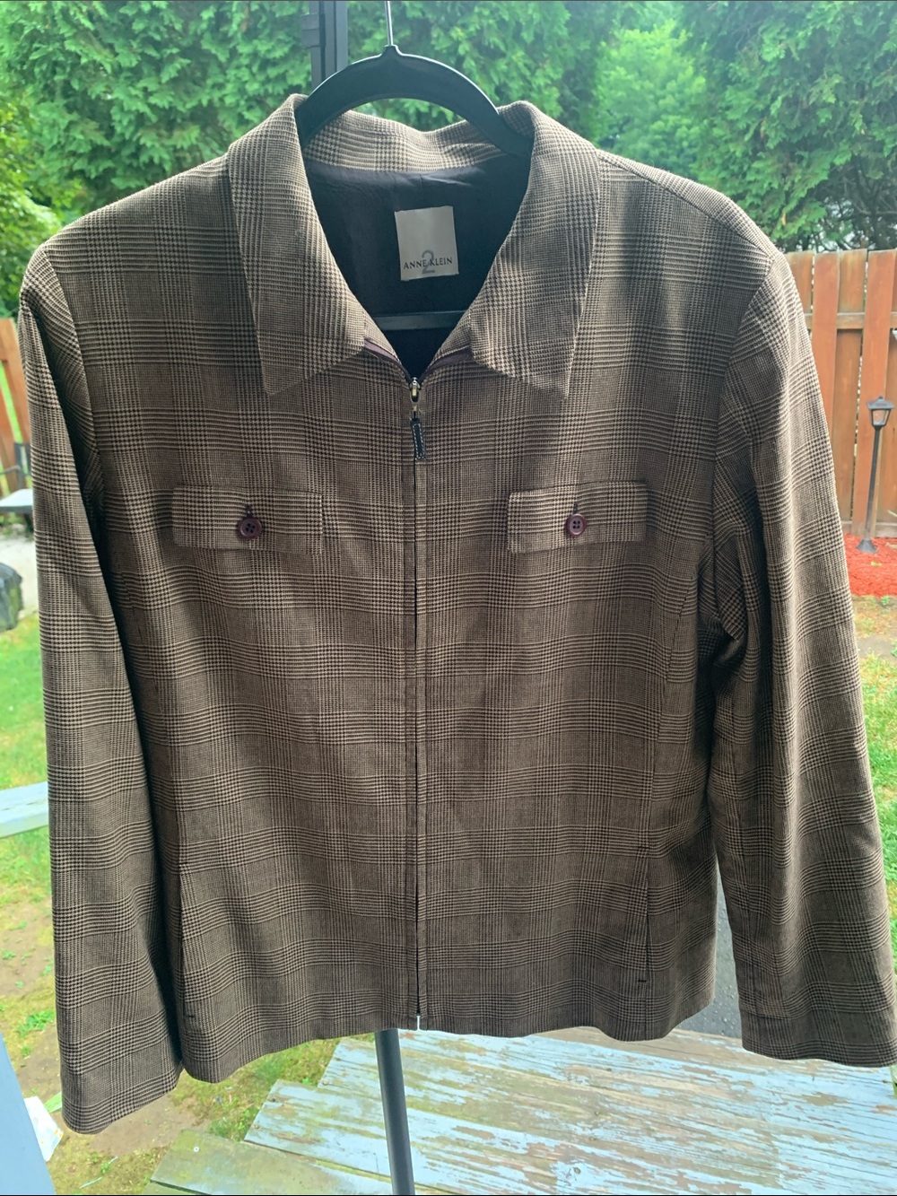 Anne Klein Brown Plaid Lightweight Zip Shirt Jacket